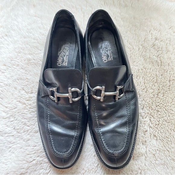 Salvatore Ferragamo Black Leather Loafer Moccasins with Gancini Ornament 12D main image 10